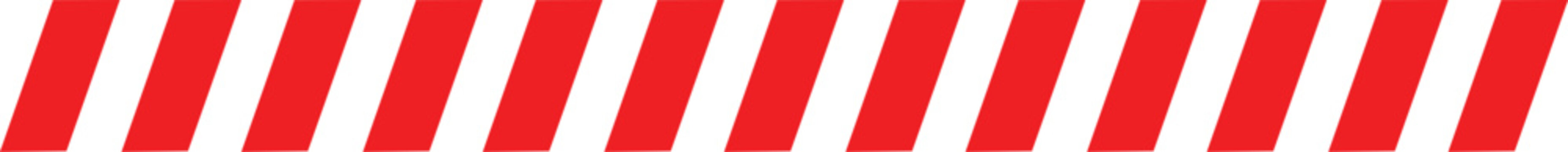 Red and white diagonal striped hazard warning tape pattern isolated on transparent background, illustration