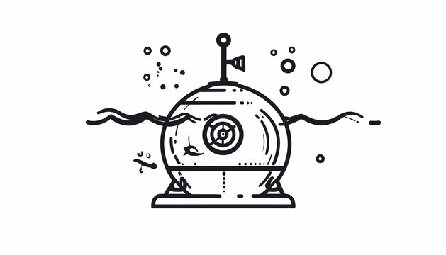 Vintage Submarine Diving Underwater Ocean Exploration.