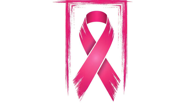 Breast cancer awareness ribbon held by woman. Pink symbol of support and solidarity for survivors and fighters.