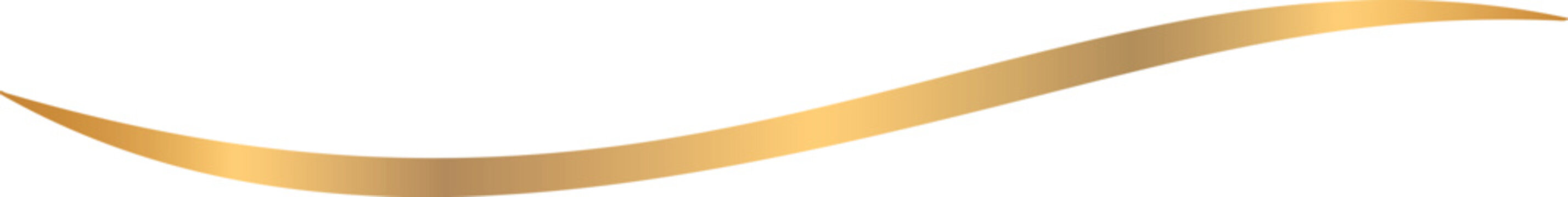 Elegant golden wavy line with a smooth gradient effect isolated on transparent background, illustration