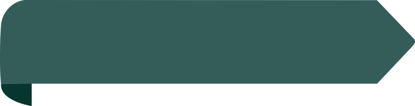 Dark green ribbon banner shape with arrow point isolated on transparent background, illustration