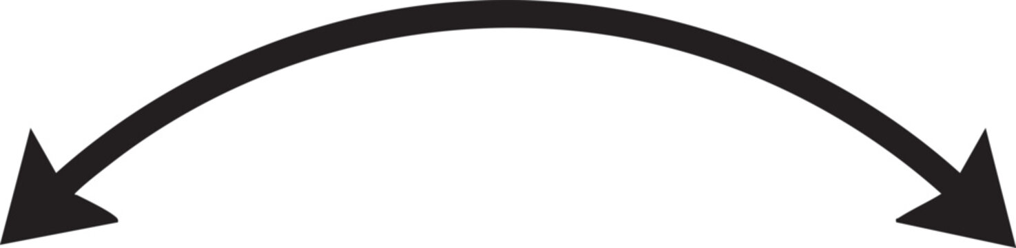 Black curved arrow pointing in two opposite directions isolated on transparent background, illustration