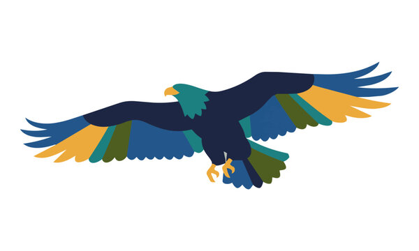 Stylized silhouette of a majestic eagle soaring with wings spread wide in a flat minimalist design isolated on white background freedom and nature concept