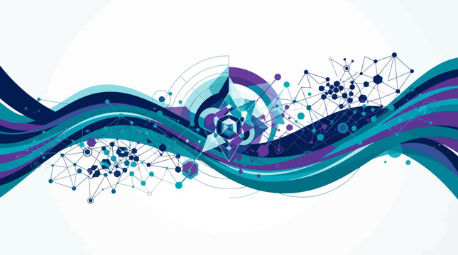 Vibrant abstract design features swirling waves and molecular structures in blue and purple hues Generative_AI_abstract_knowledge 202607071847