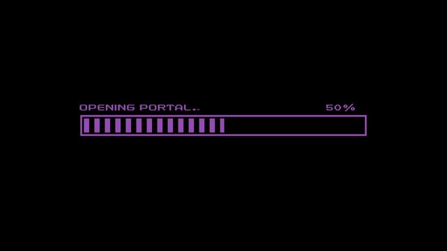 Retro pixel art opening portal loading bar animation magic portal progress bar dimensional gateway fantasy RPG 8 bit gaming UI 4K motion graphics