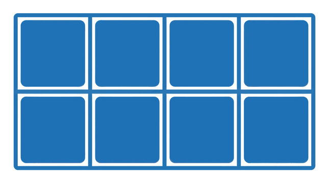 Blue grid frame layout with eight rectangular cells for data display