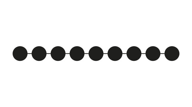 Horizontal line of black circles connected by a thin line on white
