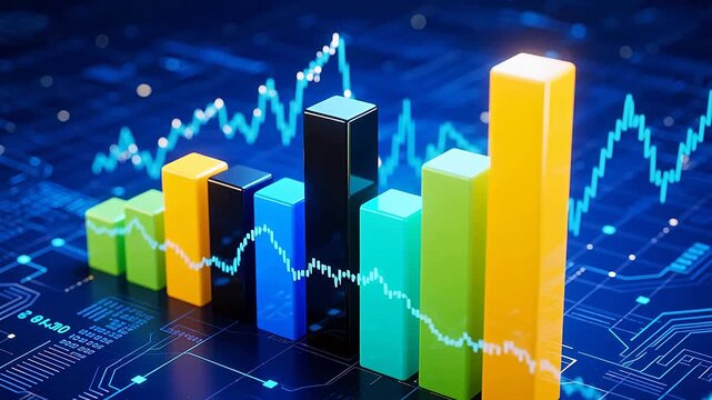 Colorful 3d bar charts on circuit board
