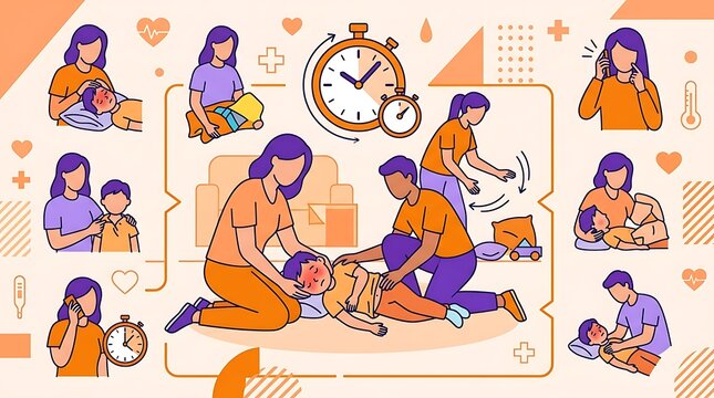 Parents providing first aid for a child having an epilepsy seizure