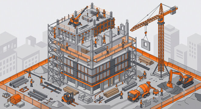  Construction Building Site Isometric Illustration
