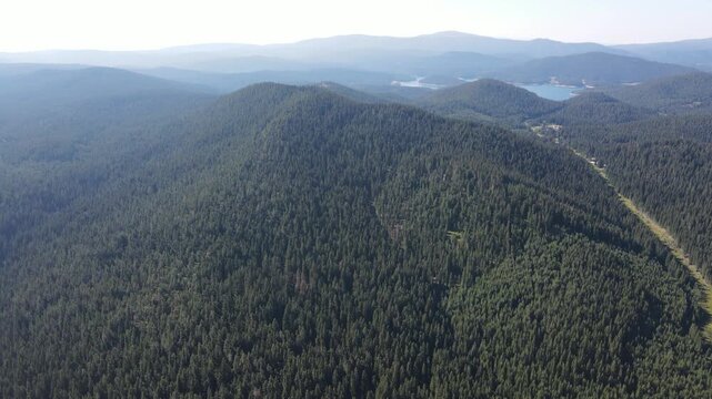 Aerial view of Shiroka polyana (Wide meadow) Reservoir, Pazardzhik Region, Bulgaria
