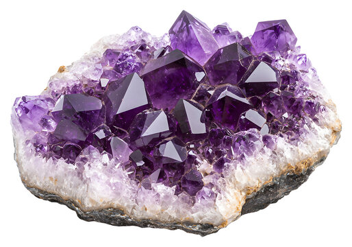 Amethyst Geode Crystal Cluster Cutout on Transparent Background