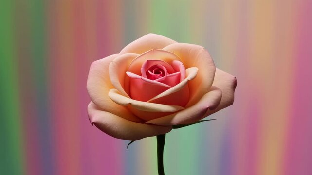 Close-up of a pink rose with colorful blurred background