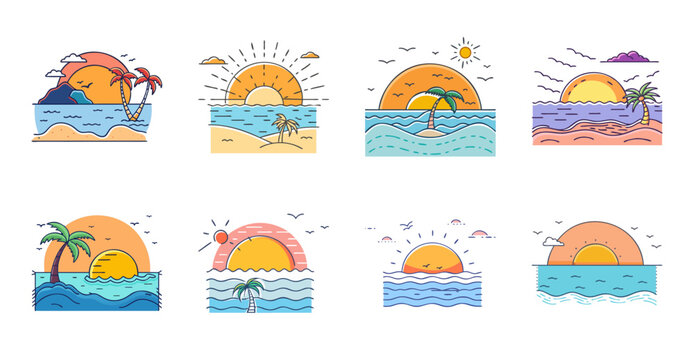 Colorful weather icons in a row - Bright, flat-style icons showing different weather conditions arranged in a playful sequence.