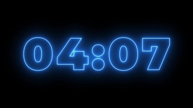 Glowing neon 4 minute 30 second countdown animation timer, Dynamic 240 second Countdown Animation Engaging Timer Visuals for Events 4k video.