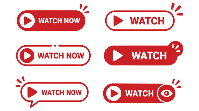 Red Watch Now Play Button Call-to-Action Icons