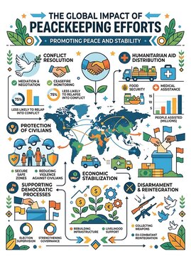 Infographic about global peacekeeping efforts for peace and stability