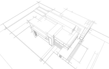 Fototapeta premium house building sketch architecture 3d illustration