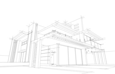 Fototapeta premium house building sketch architecture 3d illustration