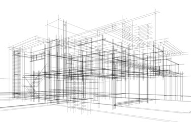 Naklejka premium house building sketch architecture 3d illustration