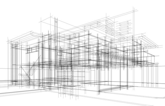 house building sketch architecture 3d illustration