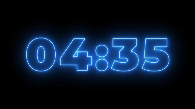 5 minutes Countdown timer, 5 minutes displays a timer counting down minutes and seconds. Countdown timer from 5 to 0 minute time transparent background 4K countdown animation.