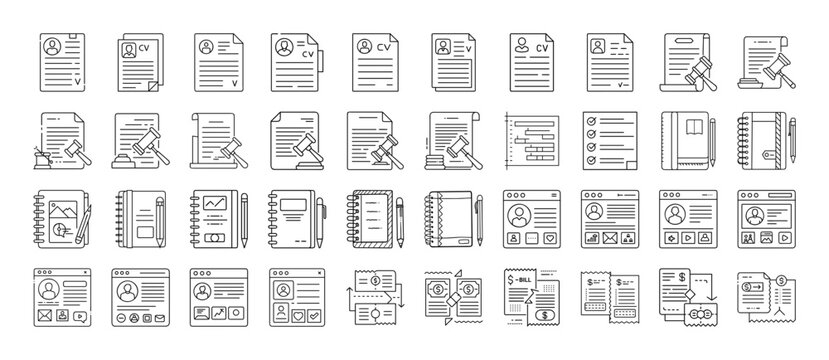 Modern flat icons set of office documents and files - Bright and clean flat icons illustrating office documents, files, and folders in a modern style for web and app design projects.