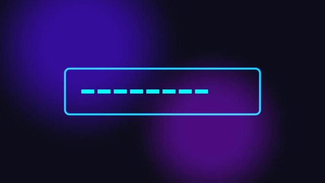 Neon blue text input fields with loading progress bars on a dark purple background