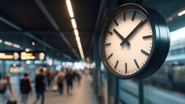 Clock shows time at the train station