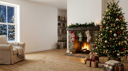 Obraz premium Cozy Christmas living room. Festive holiday interior. Home