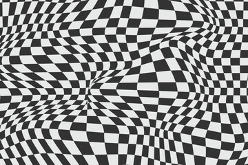 Obraz premium Black and white checkered pattern with hypnotic geometric distortion effect, d cor