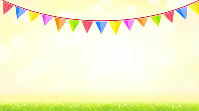 Colorful festive bunting flags against bright sunny background