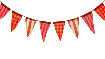 Isolated vibrant red and orange fabric party flags banner for festive celebration decoration © Ana