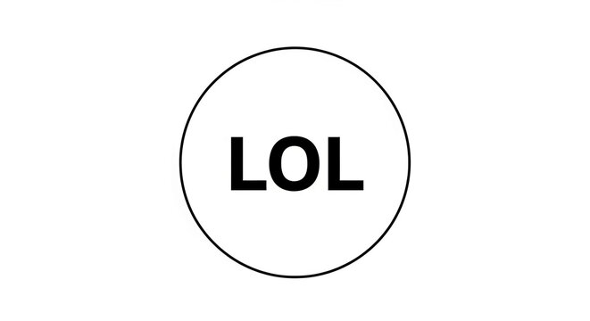 Black text "LOL" inside a black circle on a white background, symbolizing laughter, humor, and amusement, suitable for digital content and messaging