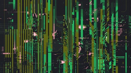 Obraz premium Futuristic Digital Cyberpunk Matrix Background with Abstract Green Tech Glitch Lines 