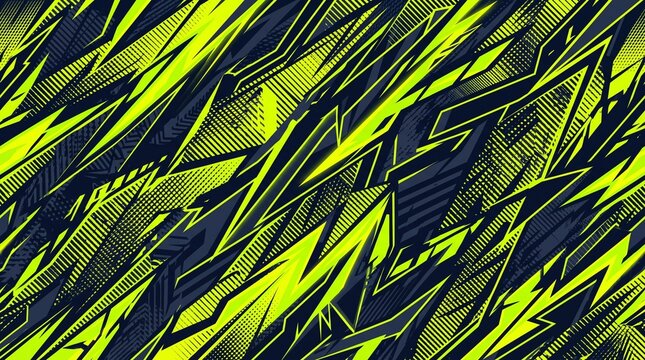 Extreme sports wrap design with neon yellow sharp geometric shapes and halftone texture

