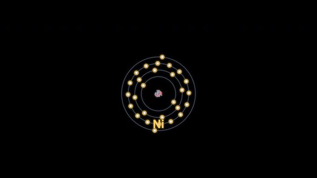 Nickel Ni Bohr Atom Model Clean No Text Overlay Alpha Channel 4K