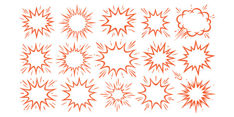 Set of comic book explosion speech bubbles and starburst shapes for design elements © md