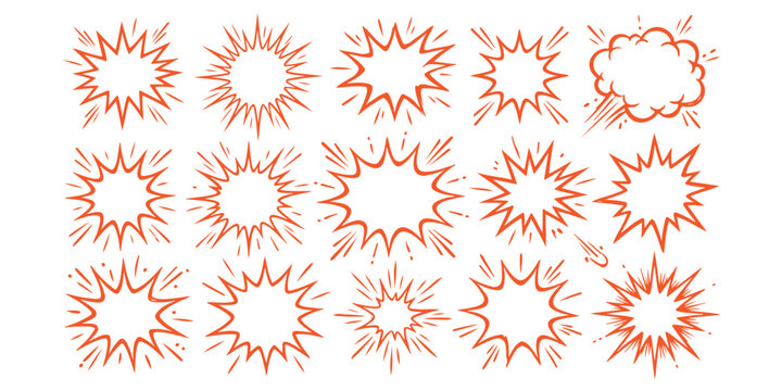 Set of comic book explosion speech bubbles and starburst shapes for design elements