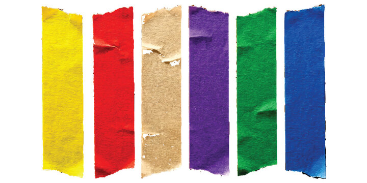 Set of six colorful rectangular paper strips in various bright colors