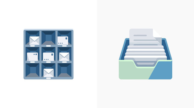 Flat vector icons for mail sorting and document organization