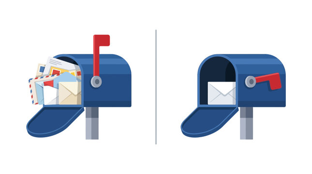 Flat vector illustration of blue mailboxes with envelopes
