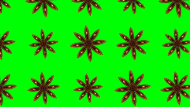 Top view green screen seamless loop animation of star anise spice pattern in 4K resolution