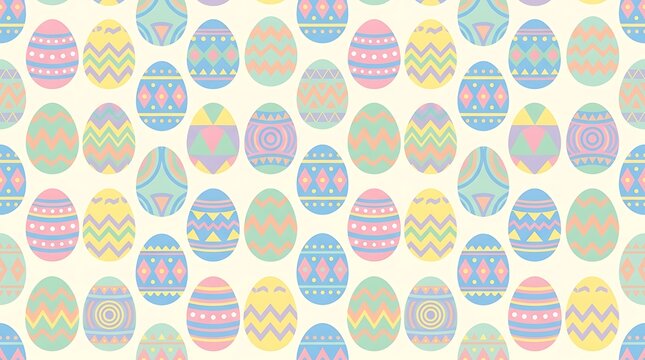 Colorful seamless pattern with decorated pastel easter eggs