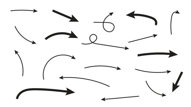 arrow set isolated on white background.  decorative pointer doodles  