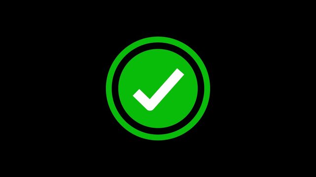 Green Tick Mark Animation, Correct Answer or Task Completed Sign on transparent background with alpha channel. checkmark animation. Yes tick. Correct check mark symbol. Yes sign. Correct vote icon