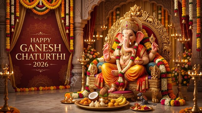Happy Ganesh Chaturthi Lord Ganesha Divine Blessings Spiritual Hindu Festival Celebration Premium Poster Design