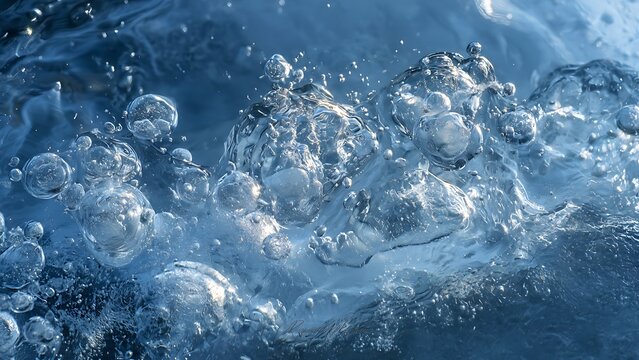 Crystal clear winter ice with naturally suspended bubbles in frozen water