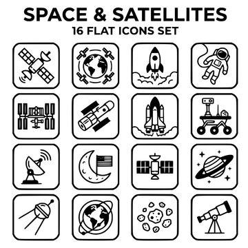 space satellites icon set