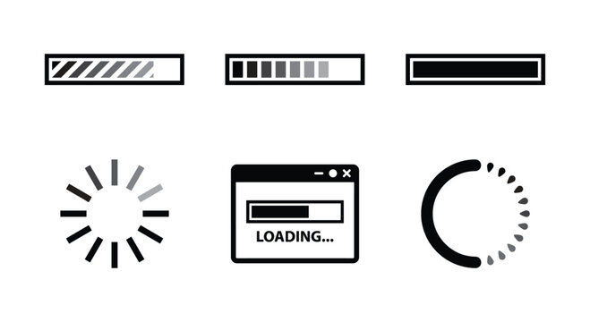 Loading icon set. Containing various progress and buffering indicator icons. Vector illustration